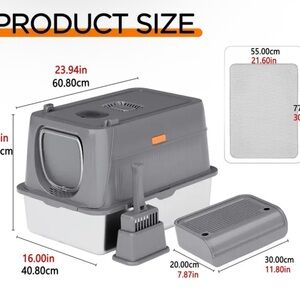 Gray Pet Litter Box with Scoop